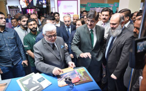 Federal Minister for Commerce Jam Kamal Khan, Sindh Chief Minister Syed Murad Ali Shah, Governor KPK Faisal Kareem Kundi along with Chairman TDAP Zubair Motiwala visiting after Perform Digital Inaugural of the Fifth International Textile and Leather Exhibition Texpo 2024 at Expo center