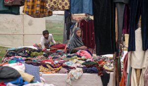 People busy in selecting and purchasing second-hand warm clothes at Kuri Road neighbourhood as winter season approaching