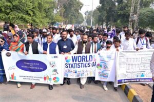 Dean Faculty of Sciences Prof. Dr. Amir Ali leading a walk on World Statistics Day organized by Department of Statistics University of Sargodha.