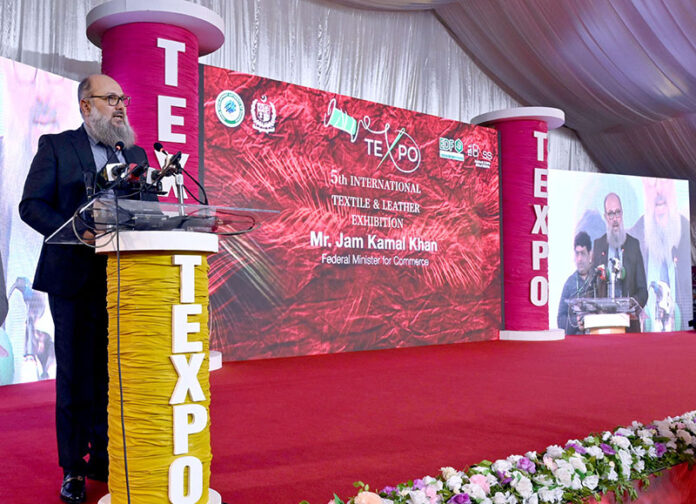 Federal Minister for Commerce Jam Kamal Khan, addressing the inaugural ceremony of the Fifth International Textile and Leather Exhibition Texpo 2024 at Expo center