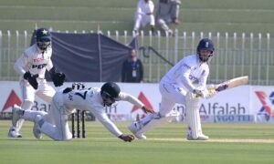 England batter Ben Duckett in action during the 1st day of second and last Test Cricket match between Pakistan and England Pindi Cricket Stadium