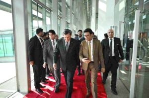Turkmenistan, Deputy Chairman of the Cabinet of Ministers, Rashid Meredov being received by Federal Minister for Education and Professional Training, Khalid Maqbool Siddiqui at Islamabad International Airport as he arrives in Pakistan to attend the SCO Summit.
