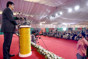 Federal Minister for Commerce Jam Kamal Khan, addressing the inaugural ceremony of the Fifth International Textile and Leather Exhibition Texpo 2024 at Expo center