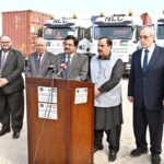 MNA, Engineer Qamar-ul-Islam Raja addressing during ceremony, On instructions of Prime Minister, Pak NDMA Dispatched 15th & 16th Consignment of 200 tons of relief items for people of Lebanon & Gaza through NLC convoy from NDMA's Warehouse