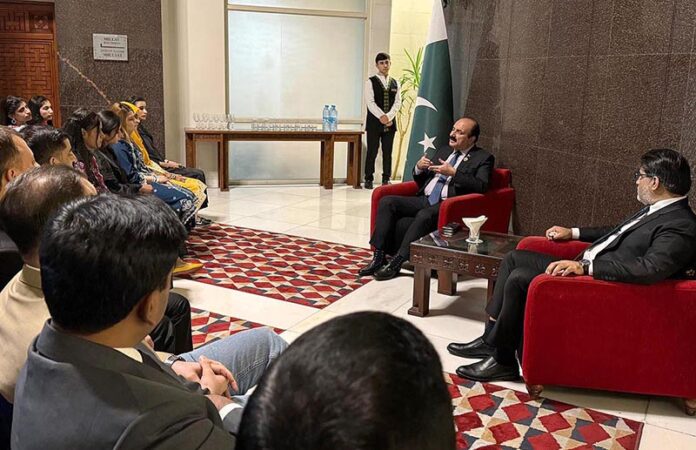 Chairman Prime Minister's Youth Programme Rana Mashhood Ahmed Khan interacting with the Pakistani diaspora at, Tajikistan