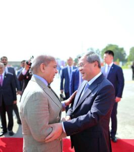 Prime Minister Muhammad Shehbaz Sharif receives Chinese Premier H.E. Li Qiang upon his arrival in Pakistan.