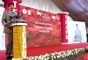Federal Minister for Commerce Jam Kamal Khan, addressing the inaugural ceremony of the Fifth International Textile and Leather Exhibition Texpo 2024 at Expo center