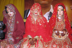 Brides during Annual 15th Mass wedding ceremony at Memon Farm House Hala Naka area organized by Jelani Welfare Foundation last night