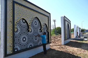 A floral peacock installation by CDA on Constitution Avenue ahead of the 23rd Shanghai Cooperation Organization SCO summit in Islamabad.
