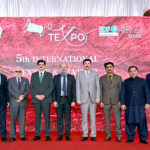 Federal Minister for Commerce Jam Kamal Khan, Sindh Chief Minister Syed Murad Ali Shah, Governor KPK Faisal Kareem Kundi, Chairman TDAP, Zubair Motiwala along with others in a group photo after perform digital inaugural of the Fifth International Textile and Leather Exhibition Texpo 2024 at Expo center