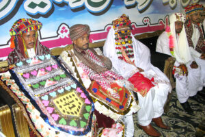 Brides during Annual 15th Mass wedding ceremony at Memon Farm House Hala Naka area organized by Jelani Welfare Foundation last night