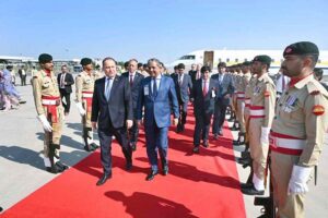 - Belarus Prime Minister H.E. Roman Alexandrovich Golovchenko being welcomed by Minister for Law and Justice Azam Nazeer Tarar at Islamabad International Airport as he arrives in Pakistan to attend the SCO Summit.