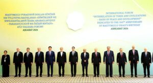 President Asif Ali Zardari in a group photo with Heads of States/Governments/Parliaments participating in the International Forum on "Interrelation of Times and Civilizations - Basis of Peace and Development.