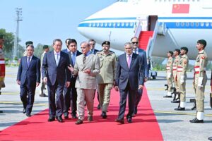 Prime Minister Muhammad Shehbaz Sharif receives Chinese Premier H.E. Li Qiang upon his arrival in Pakistan.