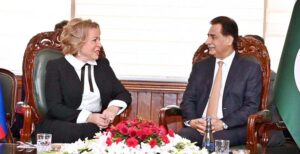 Speaker National Assembly Sardar Ayaz Sadiq in a meeting with Parliamentary delegation headed by Speaker of the Federation Council of the Russian Federation Ms. Valentina Matvienko at Parliament House.