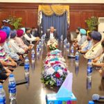 Interior Minister Mohsin Naqvi greeting Sikh Yaatris delegation from USA at State Guest House