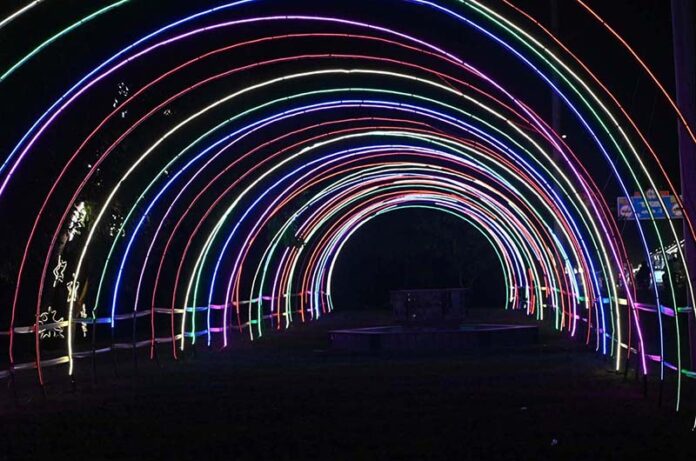 A view of decorative lights installed on greenbelt on Canal Road in Provincial Capital
