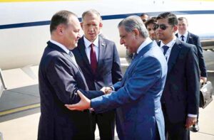 - Belarus Prime Minister H.E. Roman Alexandrovich Golovchenko being welcomed by Minister for Law and Justice Azam Nazeer Tarar at Islamabad International Airport as he arrives in Pakistan to attend the SCO Summit.