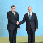 Prime Minister Muhammad Shehbaz Sharif receiving the Vice President of Turkmenistan H.E. Rasit Meredow at the venue of the 23rd SCO Council of Heads of Government