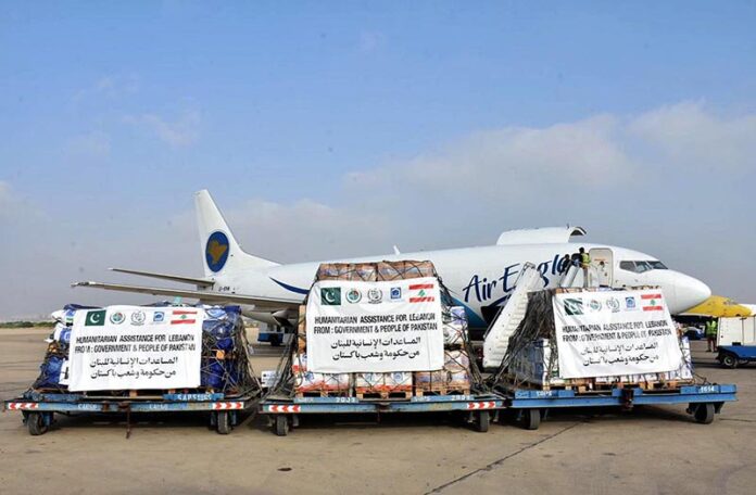On instructions of Prime Minister, Pak NDMA Dispatched 17th Consignment of 17 tons of relief items for affected people of Lebanon through chartered flight from Jinnah International Airport