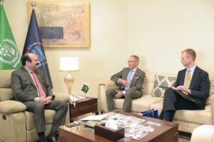 Chairman Prime Minister's Youth Programme Rana Mashhood Ahmed Khan in a meeting with Australian High Commissioner Neil Hawkins