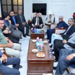 Defence Minister Khawaja Muhammad Asif addressing the business community while congratulating the newly elected officials of the Chamber of Commerce, including President Ikram ul Haq