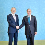 Prime Minister Muhammad Shehbaz Sharif receiving the Secretary General of the Regional Anti Terrorism Structure of SCO, H. E. Zhang Ming at the venue of the 23rd SCO Council of Heads of Government