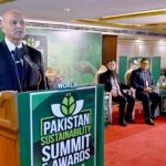 Senator Mushahid Hussain Sayed addresses at the opening ceremony of the 'Pakistan Sustainability Summit' held at a local hotel