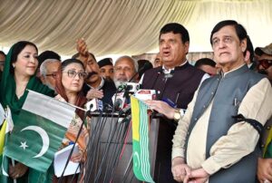 Minister for Kashmir Affairs Engineer Amir Maqam leading a rally on the occasion of Kashmir Black Day to express solidarity with the people of Indian Illegally Occupied Jammu and Kashmir