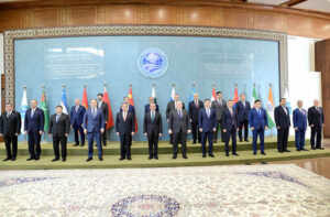 A group photograph of Prime Minister of Pakistan Muhammad Shehbaz Sharif and Heads of delegations of the 23rd SCO Heads of Government Meeting