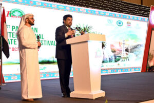 Sindh Governor Kamran Khan Tessori, addressing the inauguration ceremony of the First Pakistan International Date Palm Festival in collaboration with Khalifa International Award (UAE) at Expo Centre.