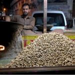A hawker roasts fresh peanuts at his stall, a popular winter treat in high demand for its seasonal warmth and rich flavor