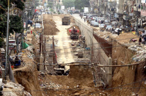 A view of the under-construction underpass at Karimabad, Federal B-Area, as development projects continue to reshape the Provincial Capital.