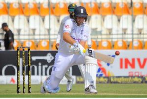 Pakistan bowler Shaheen Shah Afridi in bowling action during day four of the First Test Match between Pakistan and England at Multan Cricket Stadium.