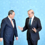 Prime Minister Muhammad Shehbaz Sharif receiving the Chinese Premier H.E. Li Qiang at the venue of the 23rd SCO Council of Heads of Government Meeting