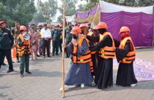 Rescue 1122 Faisalabad CERT (Community Emergency Response Team) performing rescue skills during the annual CERT Challenge competitions at Central Rescue Station GTS Chowk.