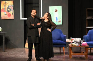 Artists deliver a powerful performance during the play 'Salgirah,' written by renowned Indian playwright Javed Siddiqui and directed by Paras Masroor, at the World Culture Festival 2024, Arts Council of Pakistan.