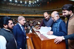 Prime Minister Muhammad Shehbaz Sharif casting his vote by division to pass the 26th Constitutional Amendment at National Assembly.