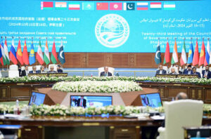Prime Minister Muhammad Shehbaz Sharif addresses the 23rd SCO Council of Heads of Governments Meeting