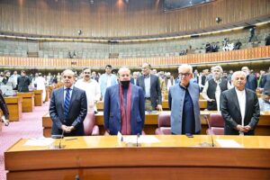 Prime Minister Muhammad Shehbaz Sharif casting his vote clause by clause to pass the 26th Constitutional Amendment at National Assembly.