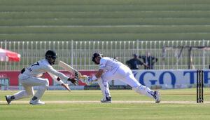 England batter Harry Brook plays shot during the 3rd day of the last cricket Test match between Pakistan and England at Pindi Cricket Stadium
