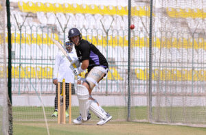 England Cricket team players in a net practice session for upcoming Test series against Pakistan Cricket team at Multan Cricket Stadium.