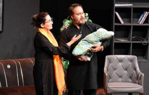 Artists deliver a powerful performance during the play 'Salgirah,' written by renowned Indian playwright Javed Siddiqui and directed by Paras Masroor, at the World Culture Festival 2024, Arts Council of Pakistan.
