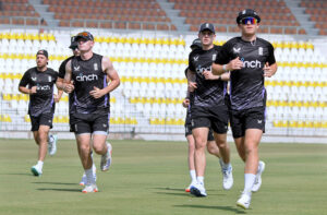 England Cricket team players in a net practice session for upcoming Test series against Pakistan Cricket team at Multan Cricket Stadium.