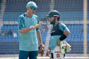 Pakistan wicketkeeper Muhammad Rizwan in action during a practice session ahead of the first Test cricket match against England at the Multan Cricket Stadium