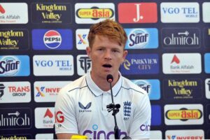 England cricket team captain Ollie Pope addressing a press conference as 1st Test match will be played against Pakistan from October 7-11 at the Multan Cricket Stadium