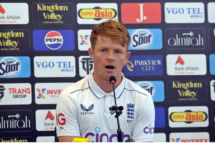 England cricket team captain Ollie Pope addressing a press conference as 1st Test match will be played against Pakistan from October 7-11 at the Multan Cricket Stadium