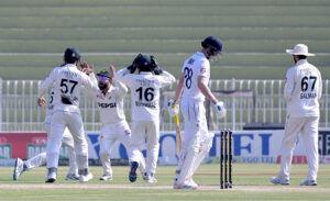 England batter Harry Brook plays shot during the 3rd day of the last cricket Test match between Pakistan and England at Pindi Cricket Stadium