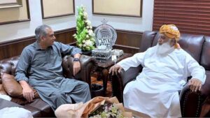 Federal Minister for Interior Mohsin Naqvi meets with JUI-F Chief Maulana Fazal ur Rehman in Federal Capital.