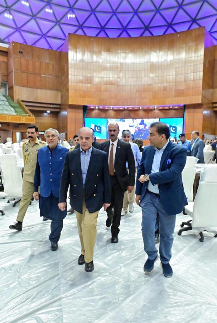Prime Minister Muhammad Shehbaz Sharif visiting Jinnah Convention Centre to review preparations for the upcoming SCO Head of the Governments Summit